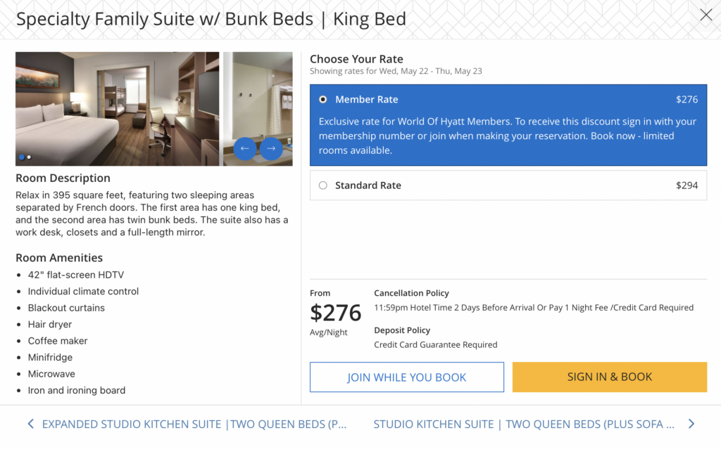 Screenshot Hyatt hotel room